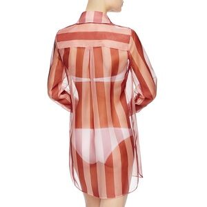 LA PERLA Seawind Striped Italian Blush Silk Organza long blouse LARGE ITL 48 💕